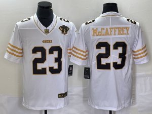 NFL Jersey 49ers White gold vintage 23MCCAFFREY#29#13#11#10 Embr NFL Jersey 49ers White gold vintage 23MCCAFFREY#29#13#11#10 Embr